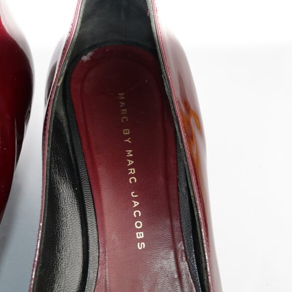Marc Jacobs Womens Pump Size 7 Burgundy Patent Wedge Heel Platform Dress Shoe - Picture 10 of 14